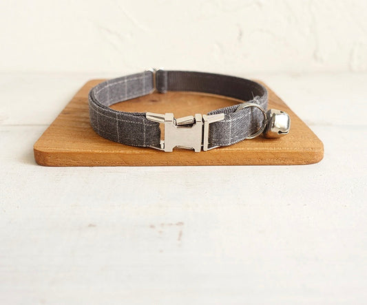 Pawsome Pets Charcoal Plaid Dog Collar With Neoprene Comfort Fully Adjustable Rose Gold Hardware