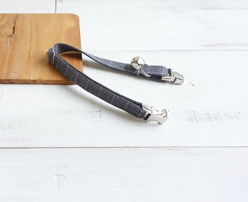 Pawsome Pets Charcoal Plaid Dog Collar With Neoprene Comfort Fully Adjustable Rose Gold Hardware