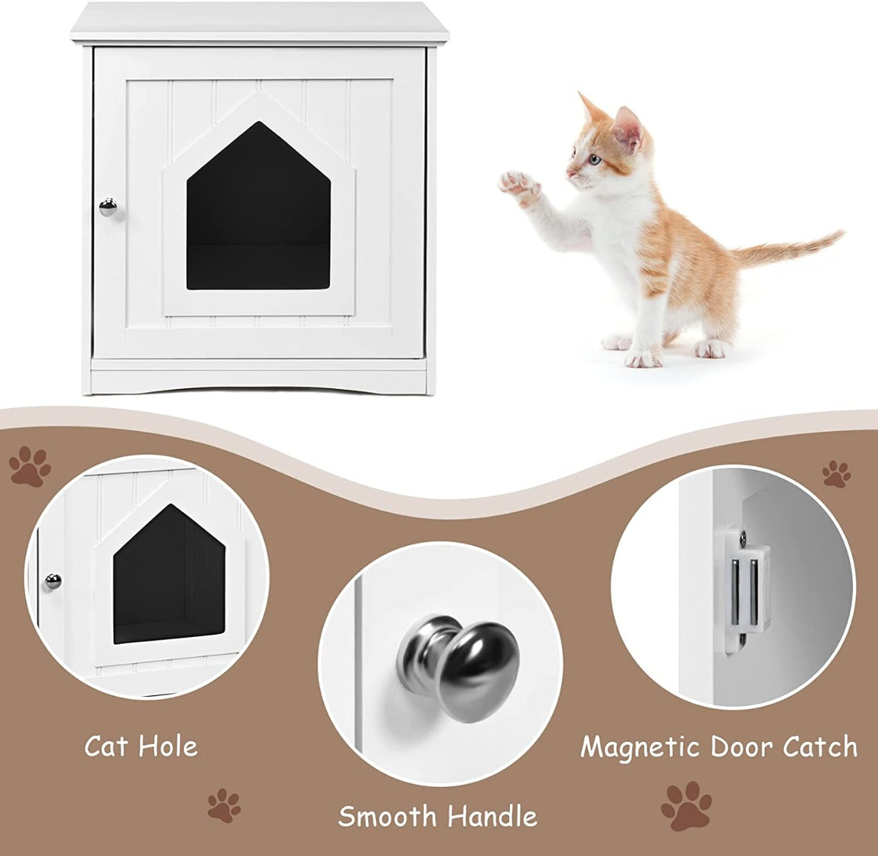 NNECW Cat Hidden Litter Enclosure Box Nightstand With Wide Top Surface And Cat Access Door