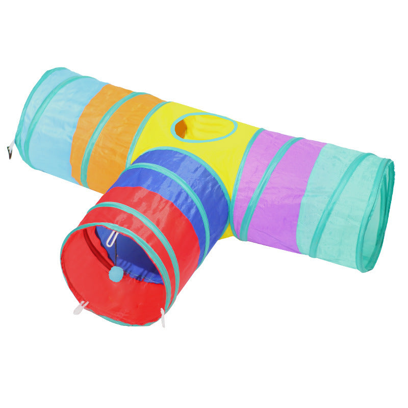 Foldable Cat Tunnel With Interactive Climbing Path For Entertaining Felines Lightweight Polyester Toy