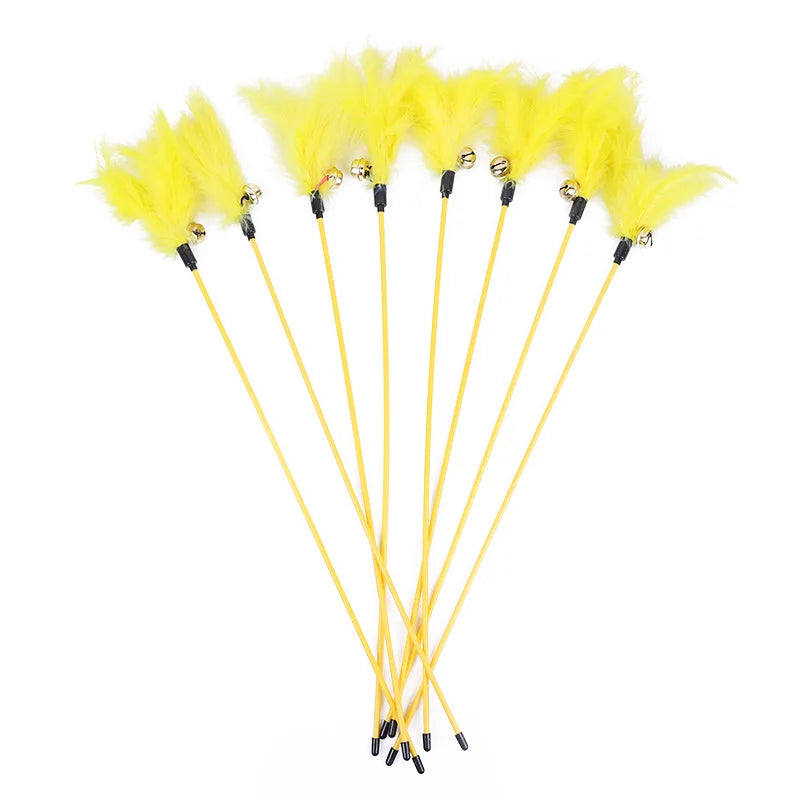 5 Piece Interactive Cat Teaser Wands Set With Feathers And Bell For Engaging Playtime And Exercise