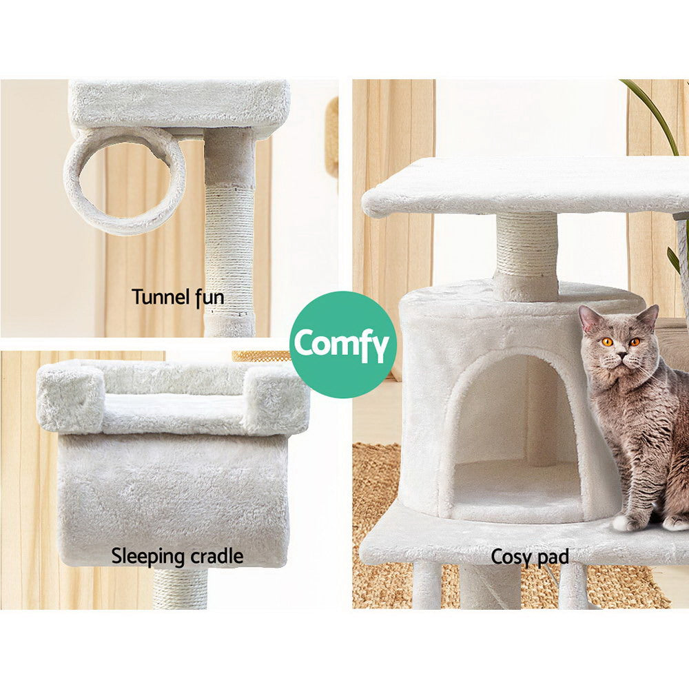 i.Pet Cat Tree 141cm Tower Scratching Post Scratcher Condo Wood House Bed Beige-4