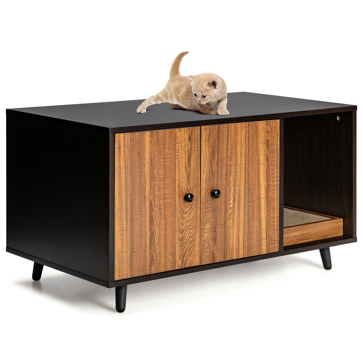 NNECW Cat Litter Box Enclosure With Divider For Large Cats Three In One Coffee Table And Cat House