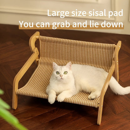Large Cat Hammock Chair Linen Lounge Scratcher For Indoor Cats Relaxing Bed And Scratch Pad