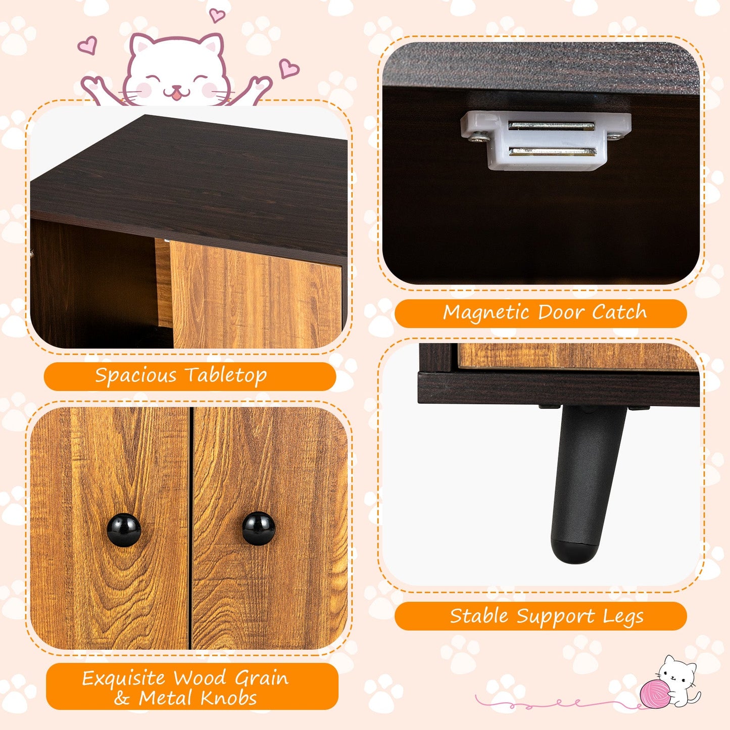 NNECW Cat Litter Box Enclosure With Divider For Large Cats Three In One Coffee Table And Cat House