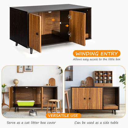 NNECW Cat Litter Box Enclosure With Divider For Large Cats Three In One Coffee Table And Cat House