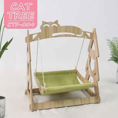 Cat Hammock Tree With Scratching Rope Lounger Bed Natural Sisal MDF Durable Indoor Cat Furniture