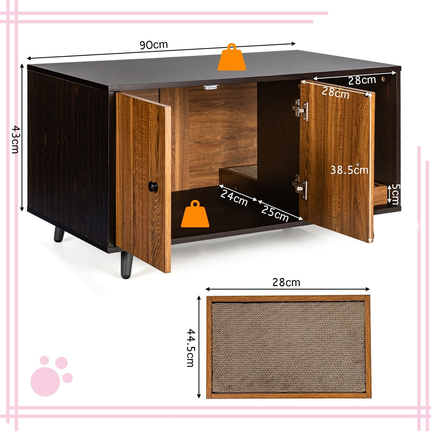 NNECW Cat Litter Box Enclosure With Divider For Large Cats Three In One Coffee Table And Cat House