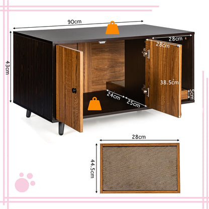 NNECW Cat Litter Box Enclosure With Divider For Large Cats Three In One Coffee Table And Cat House