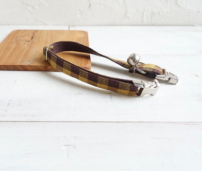 A Tad Of Brown Plaid Cat Collar With Neoprene Comfort And Rose Gold Hardware Fully Adjustable