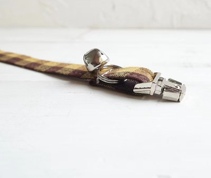 A Tad Of Brown Plaid Cat Collar With Neoprene Comfort And Rose Gold Hardware Fully Adjustable