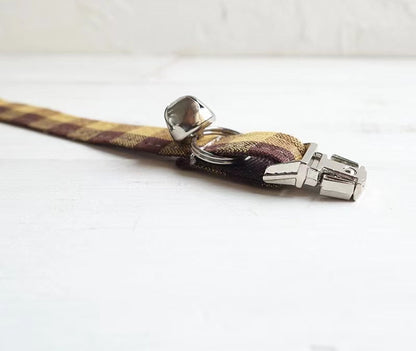 A Tad Of Brown Plaid Cat Collar With Neoprene Comfort And Rose Gold Hardware Fully Adjustable