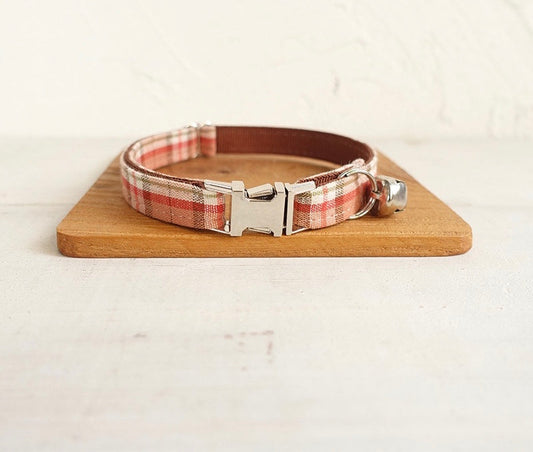 Red Plaid Dog Collar With Rose Gold Hardware And Adjustable Neoprene Comfort From Pawsome Pets