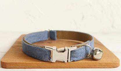 Pawsome Pets Marin Bleu Cat Collar With Neoprene Comfort Adjustable Fit Rose Gold Hardware And D Ring
