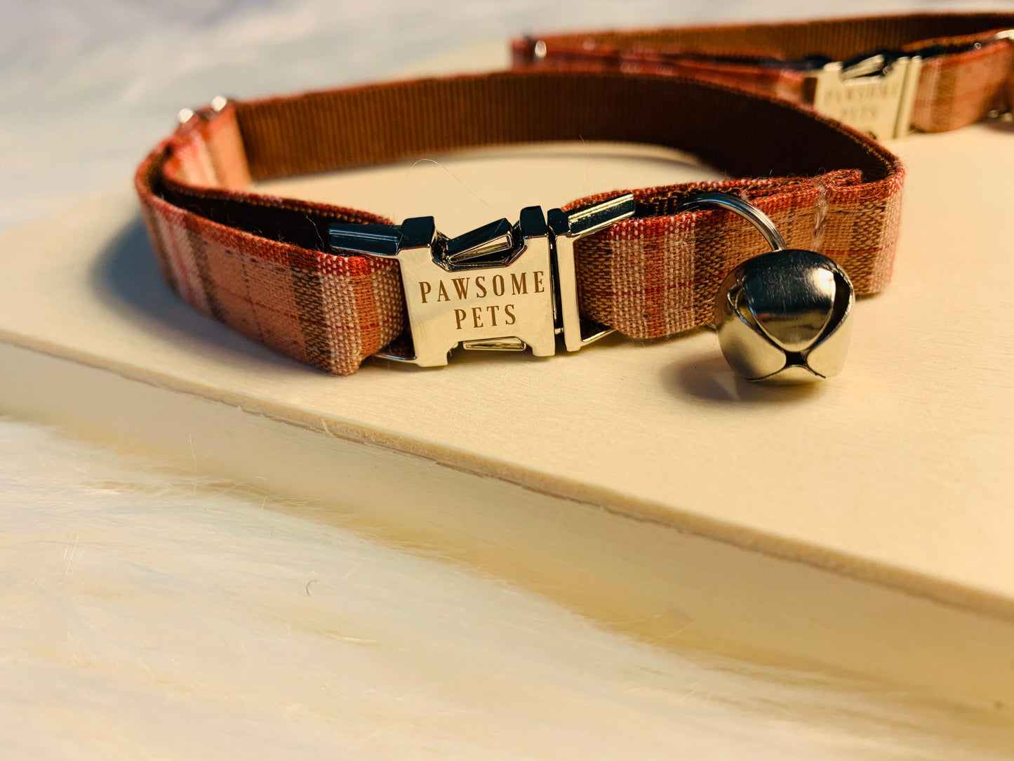 Red Plaid Dog Collar With Rose Gold Hardware And Adjustable Neoprene Comfort From Pawsome Pets