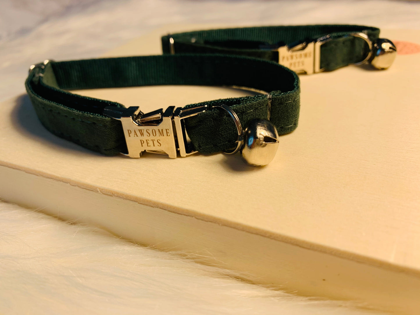 Dark Forest Green Dog Collar With Rose Gold Hardware Adjustable Neoprene Comfort PAWSOME PETS Original Design