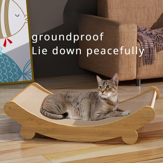 Space Saving Wooden Cat Scratcher Tower With Linen Upholstery For Indoor Cats And Furniture Protection
