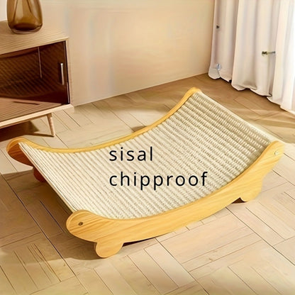 Space Saving Wooden Cat Scratcher Tower With Linen Upholstery For Indoor Cats And Furniture Protection