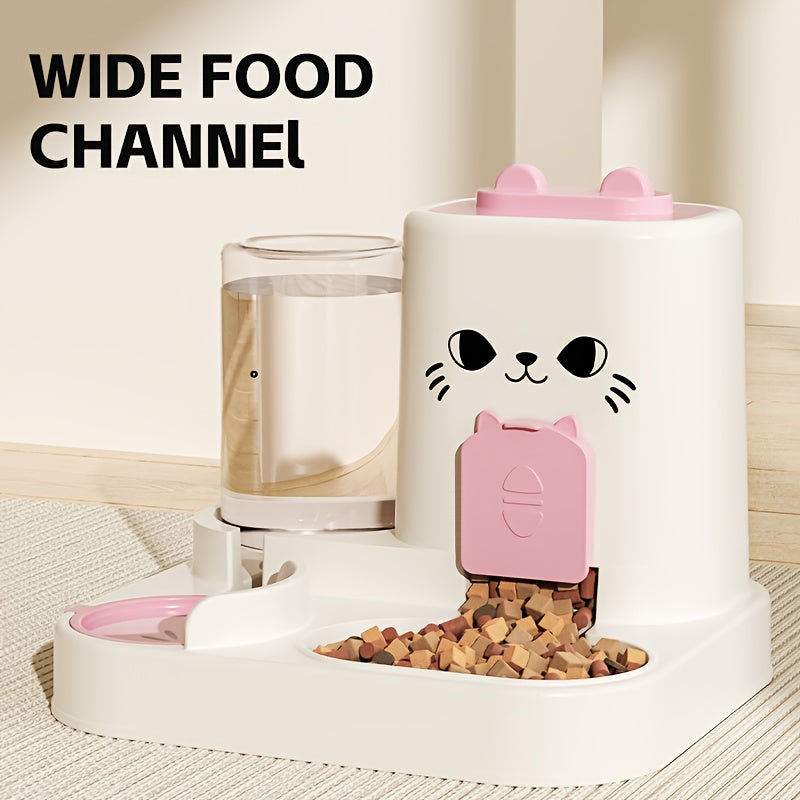 Automatic Cat Feeder And Water Dispenser Set Gravity Fed No Battery Plastic Pet Feeder Anti Wet Design