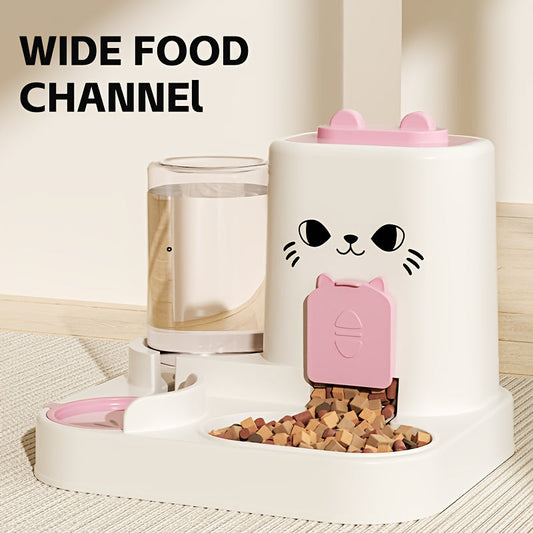 Automatic Cat Feeder And Water Dispenser Set Gravity Fed No Battery Plastic Pet Feeder Anti Wet Design