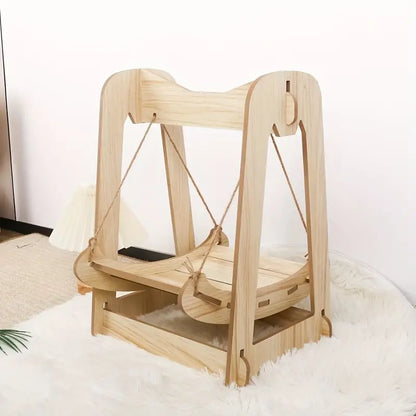 Wooden Rocking Cat Bed Furniture Double Layer Hammock