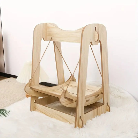 Wooden Rocking Cat Bed Furniture Double Layer Hammock