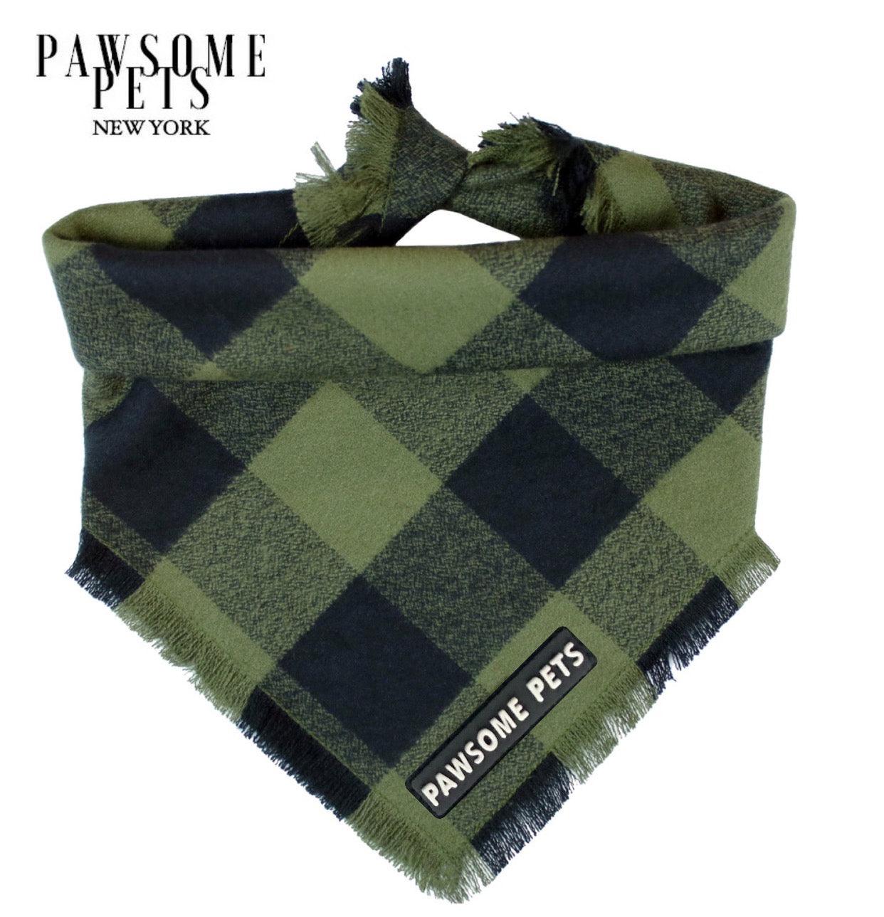 Evergreen Cat Bandana Handmade From Hundred Percent Cotton With Pawsome Pets Logo Square Fit For Any Height