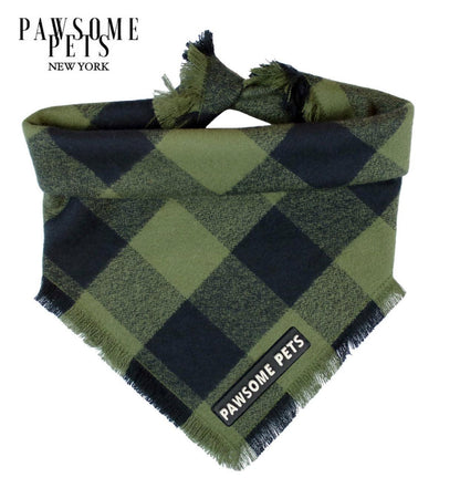 Evergreen Cat Bandana Handmade From Hundred Percent Cotton With Pawsome Pets Logo Square Fit For Any Height