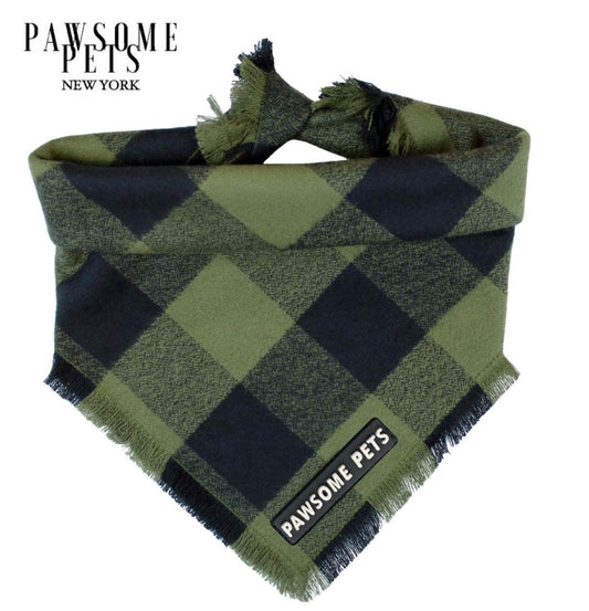 Evergreen Cat Bandana Handmade From Hundred Percent Cotton With Pawsome Pets Logo Square Fit For Any Height