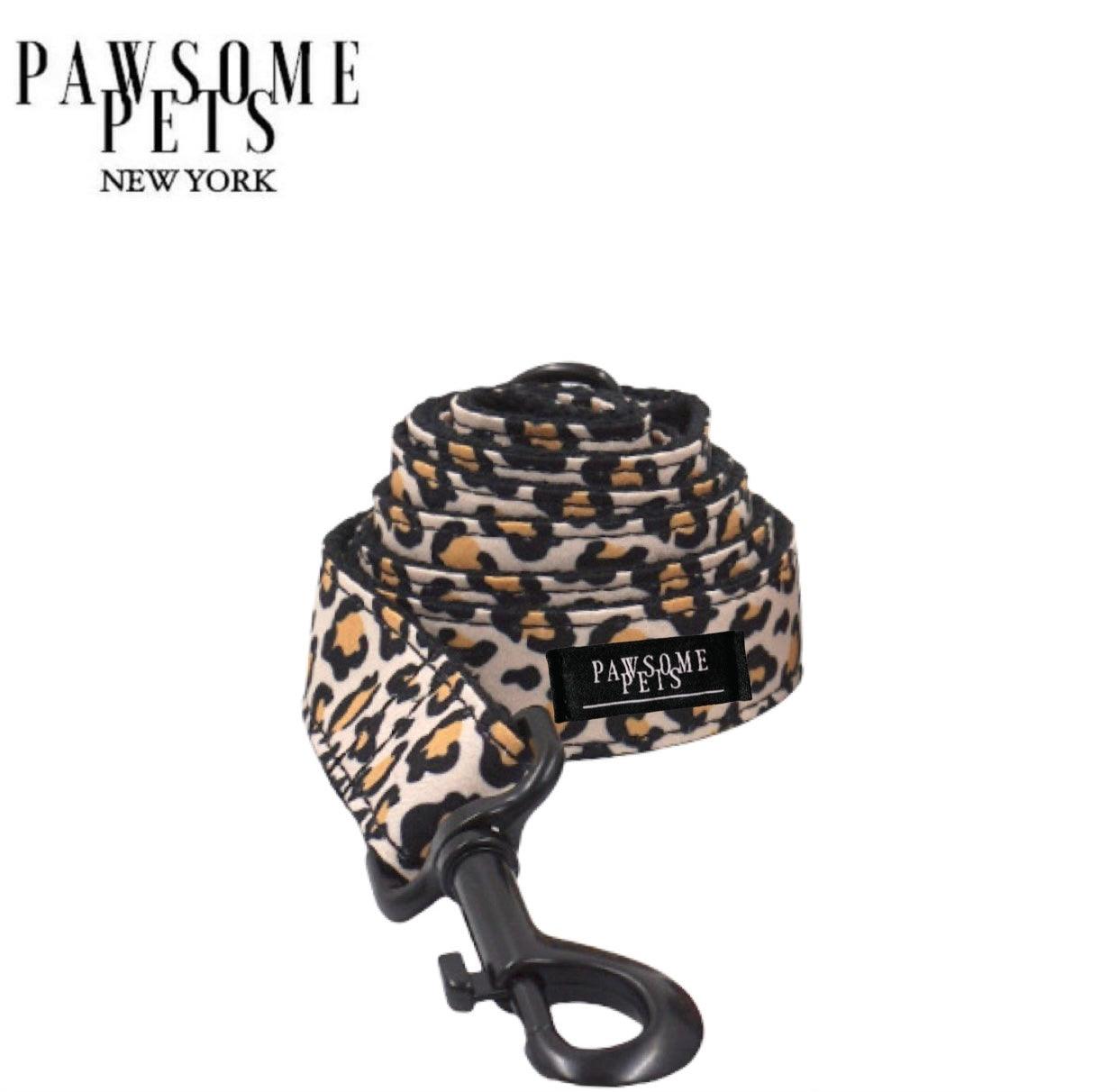Leopard Print Dog Leash With Pawsome Pets Original Design And Rose Gold Hardware 60 Inch Long 0.8 Inch Wide
