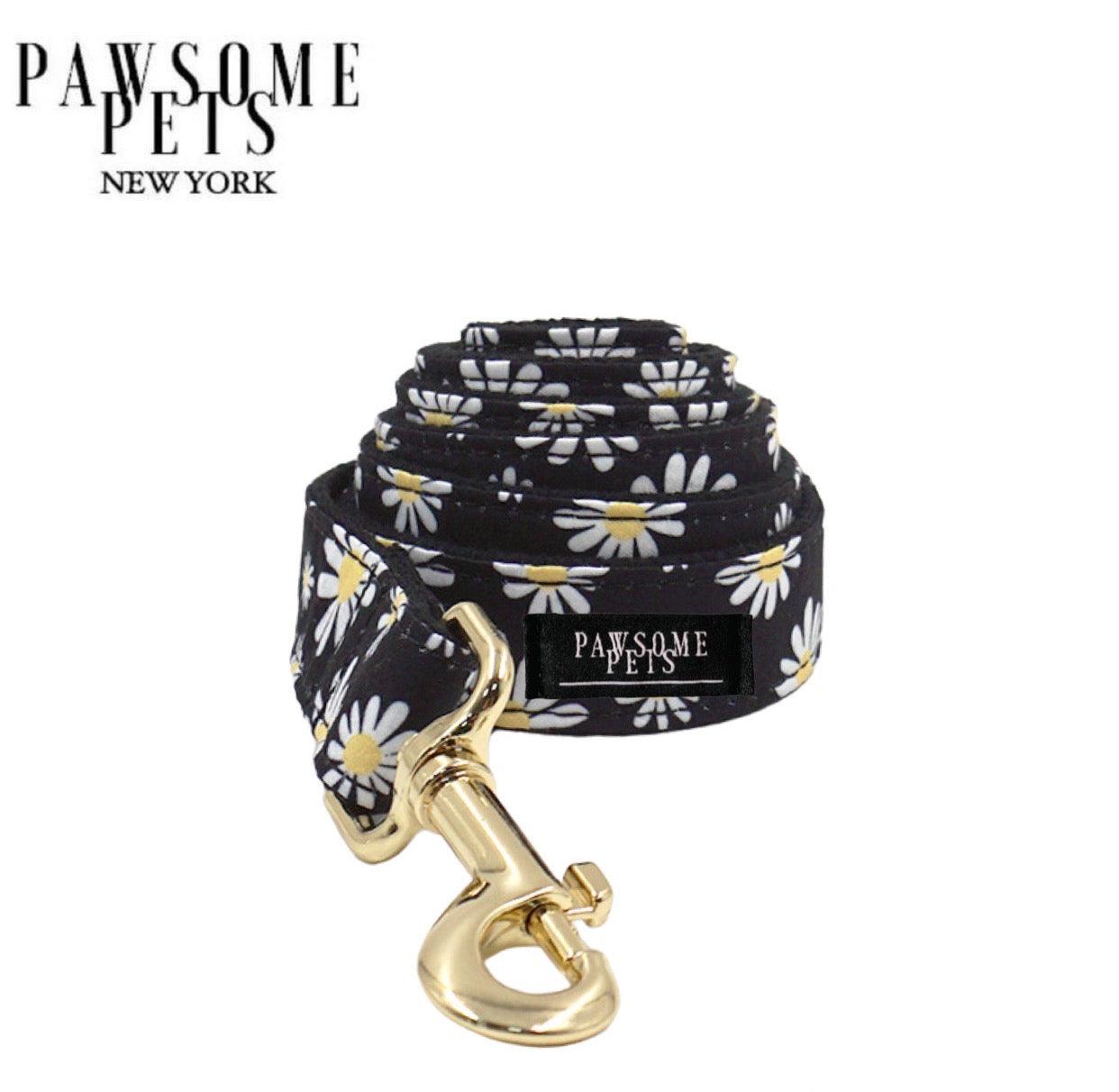 Pawsome Pets Sunflowers Dog Leash 60 Inch Long 0.8 Inch Wide Reinforced Nylon With Rose Gold Hardware D Ring Base