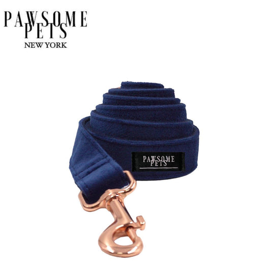 Navy Blue Dog Leash With Pawsome Pets Original Design And Rose Gold Hardware 60 Inch Reinforced Nylon D Ring