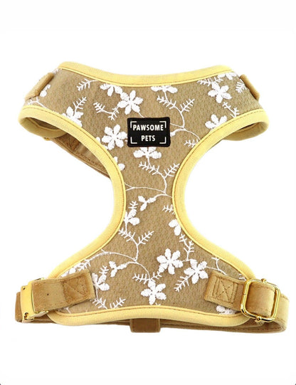 Golden Floral Adjustable Pet Harness For Dogs And Cats Soft Neoprene Vest Chest Style