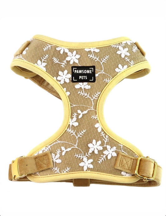 Golden Floral Adjustable Pet Harness For Dogs And Cats Soft Neoprene Vest Chest Style