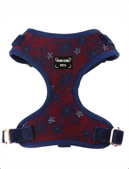 Adjustable Burgundy Dog and Cat Harness Vest Chest Harness Soft Lightweight Durable Neoprene Breathable Comfort Fit