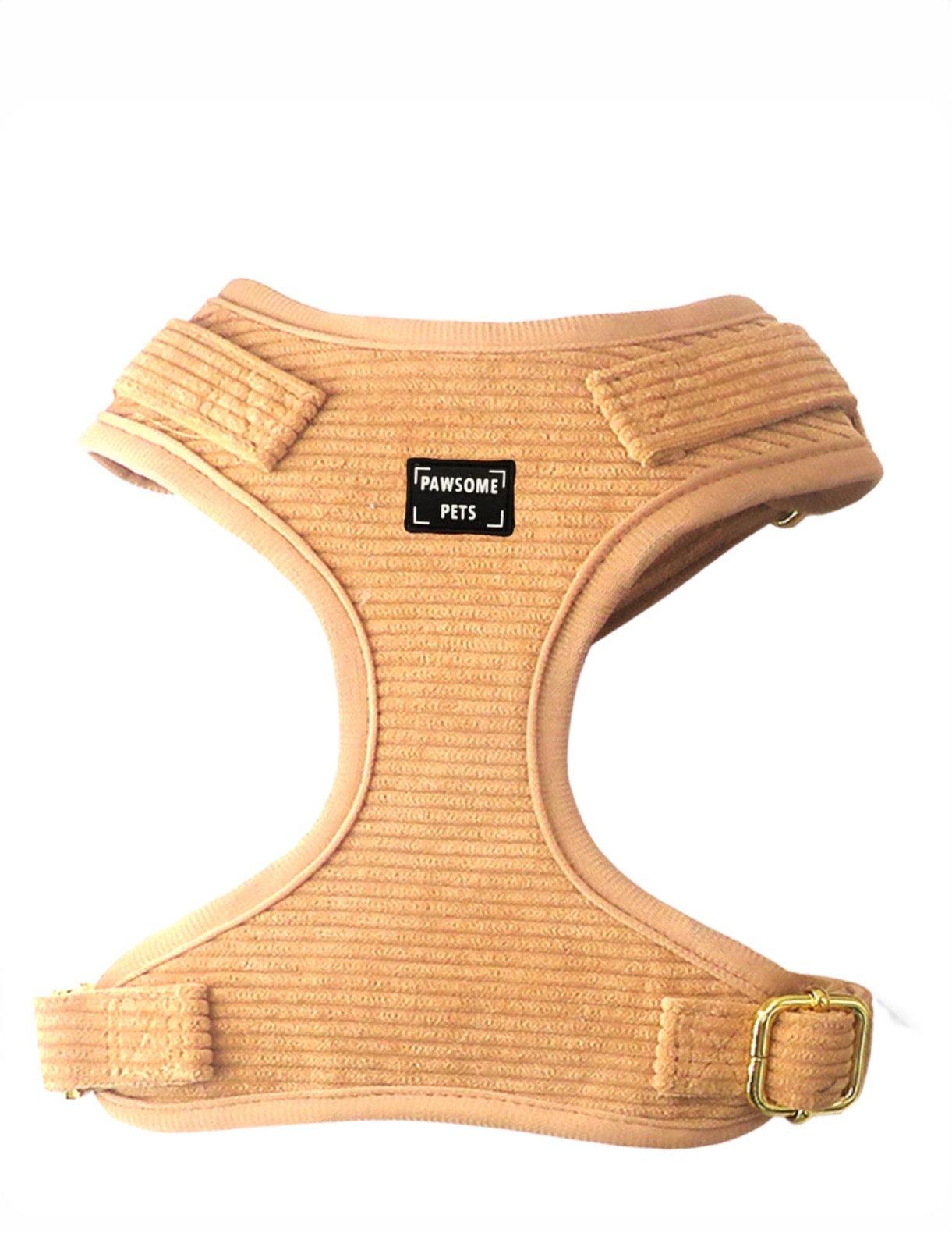 Khaki Adjustable Neoprene Dog And Cat Harness With Breathable Mesh Interior And Fully Adjustable Neck And Chest Straps