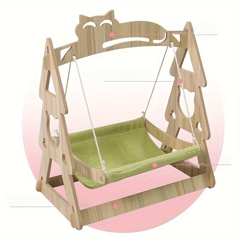 Cat Hammock Tree With Scratching Rope Lounger Bed Natural Sisal MDF Durable Indoor Cat Furniture