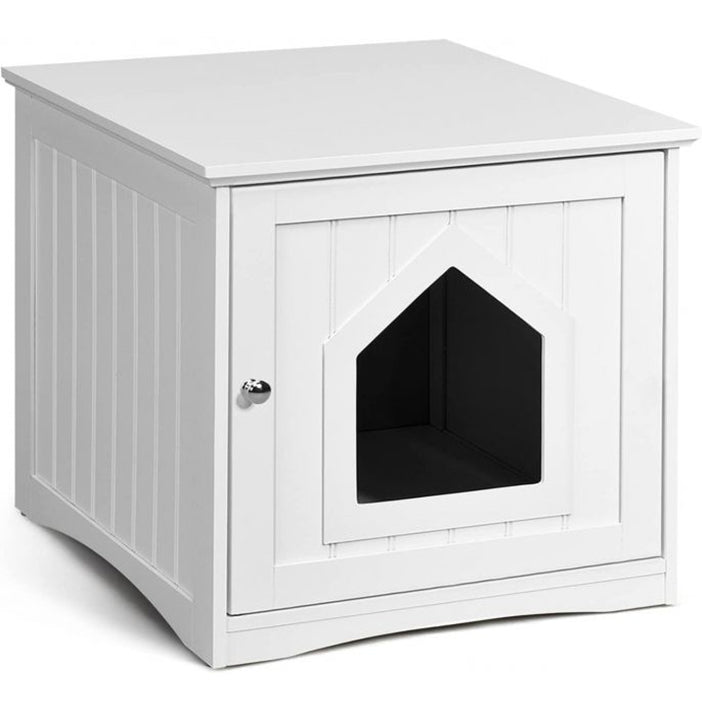 NNECW Cat Hidden Litter Enclosure Box Nightstand With Wide Top Surface And Cat Access Door