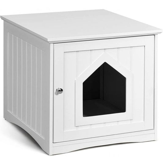 NNECW Cat Hidden Litter Enclosure Box Nightstand With Wide Top Surface And Cat Access Door