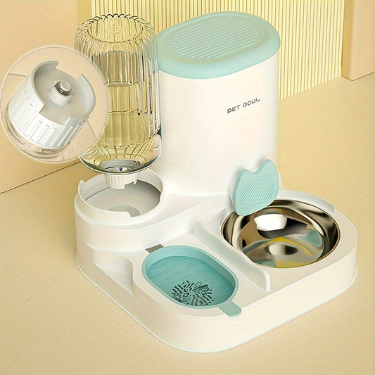 Blue 2 In 1 Cat Feeder And Water Dispenser Non Electric Indoor Use With Stainless Steel Bowl