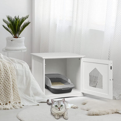 NNECW Cat Hidden Litter Enclosure Box Nightstand With Wide Top Surface And Cat Access Door