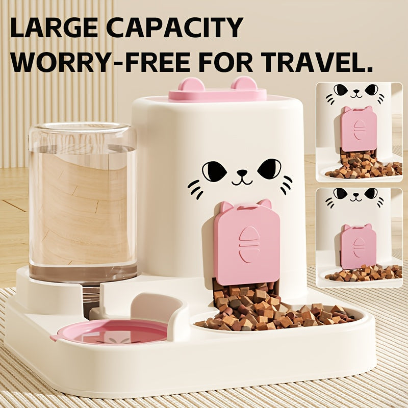 Automatic Cat Feeder And Water Dispenser Set Gravity Fed No Battery Plastic Pet Feeder Anti Wet Design