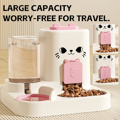 Automatic Cat Feeder And Water Dispenser Set Gravity Fed No Battery Plastic Pet Feeder Anti Wet Design