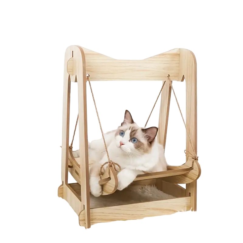 Wooden Rocking Cat Bed Furniture Double Layer Hammock
