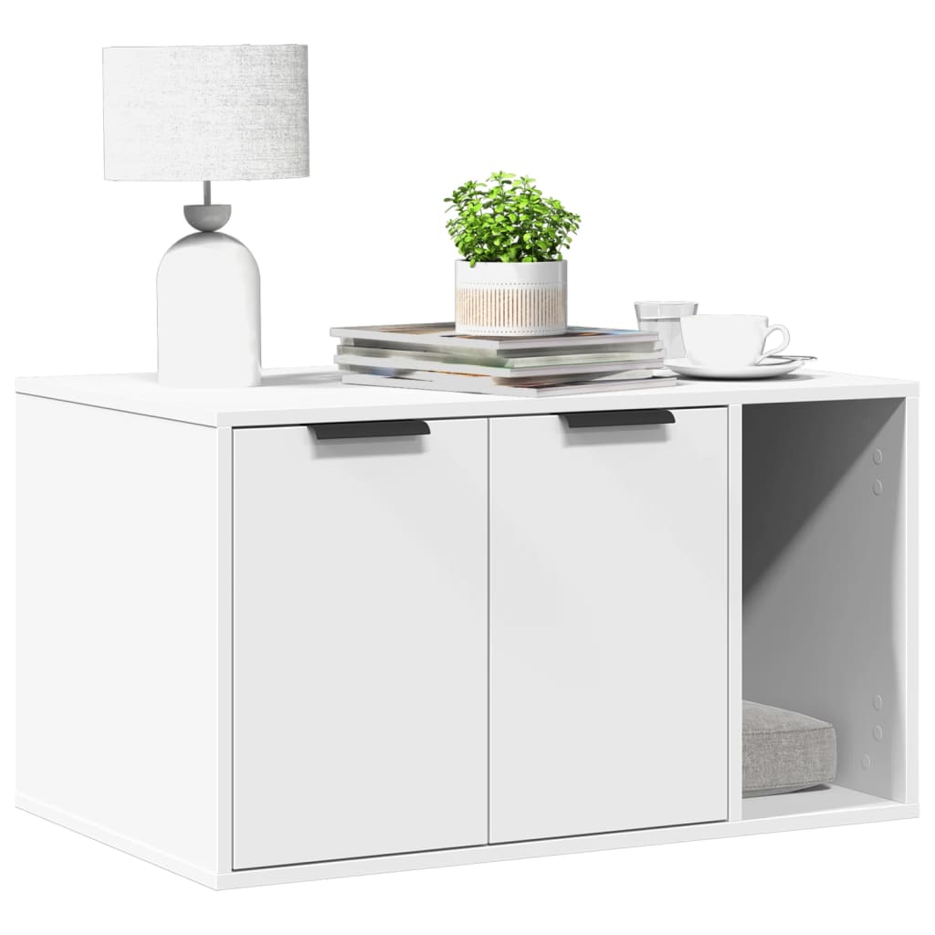 NNEVL White Cat Litter Box Enclosure Engineered Wood 80x50x45 cm Private Cozy Space