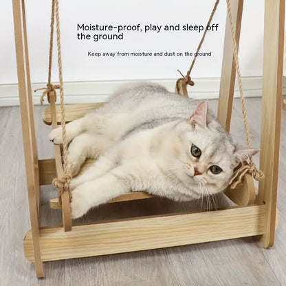 Wooden Rocking Cat Bed Furniture Double Layer Hammock
