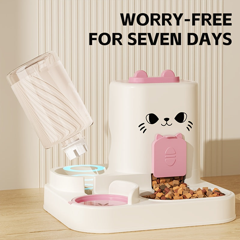 Automatic Cat Feeder And Water Dispenser Set Gravity Fed No Battery Plastic Pet Feeder Anti Wet Design