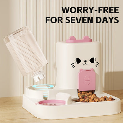 Automatic Cat Feeder And Water Dispenser Set Gravity Fed No Battery Plastic Pet Feeder Anti Wet Design