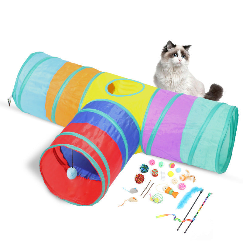 Foldable Cat Tunnel With Interactive Climbing Path For Entertaining Felines Lightweight Polyester Toy