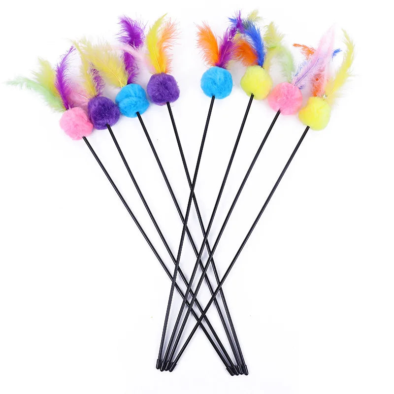 5 Piece Interactive Cat Teaser Wands Set With Feathers And Bell For Engaging Playtime And Exercise